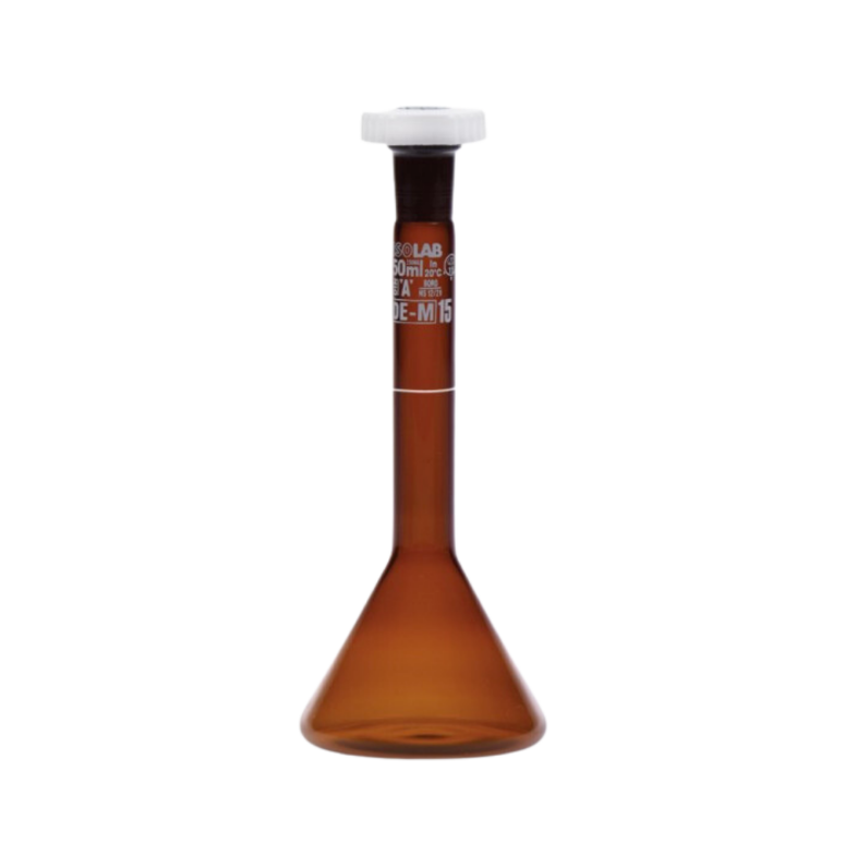 ISOLAB Balon Joje - Trapezoidal - Amber - A Kalite - Grup Sertifikalı - Beyaz skala - 1 ml - NS 7/16