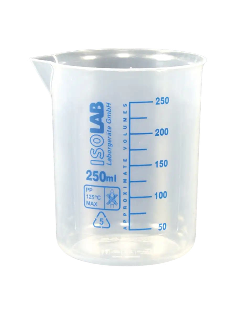 ISOLAB Beher - P.P - Kısa Form - Mavi Skala - 250 mL