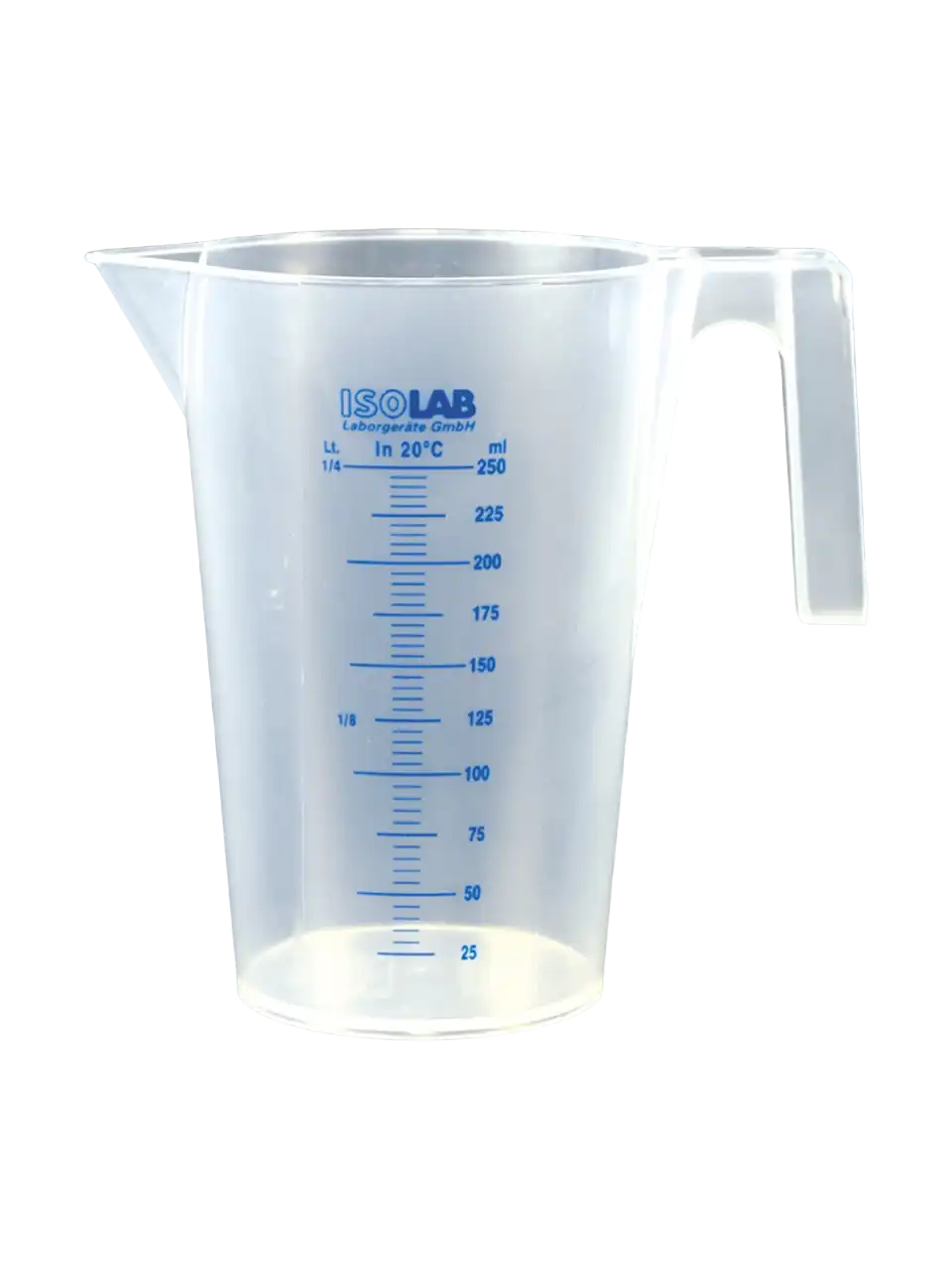 ISOLAB Beher - Kulplu - P.P - Kısa Form - Mavi Skala - 250 ml