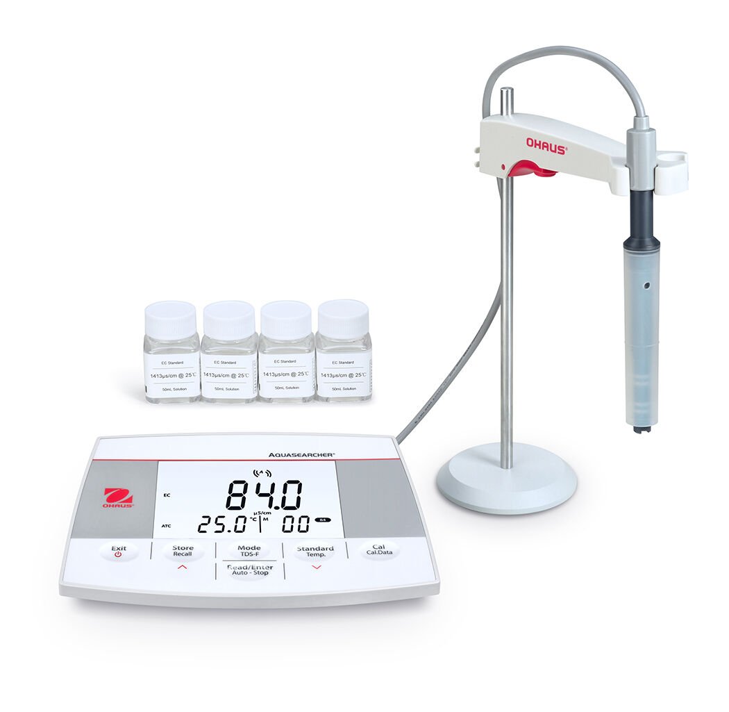 Ohaus a-AB23EC-F Aquasearcher Masa Tipi İletkenlik Ölçer Setİ ( Stcon3 İletkenlik Probu - İletkenlik Solüsyon Seti (1413us/cm, 4×50ml) )