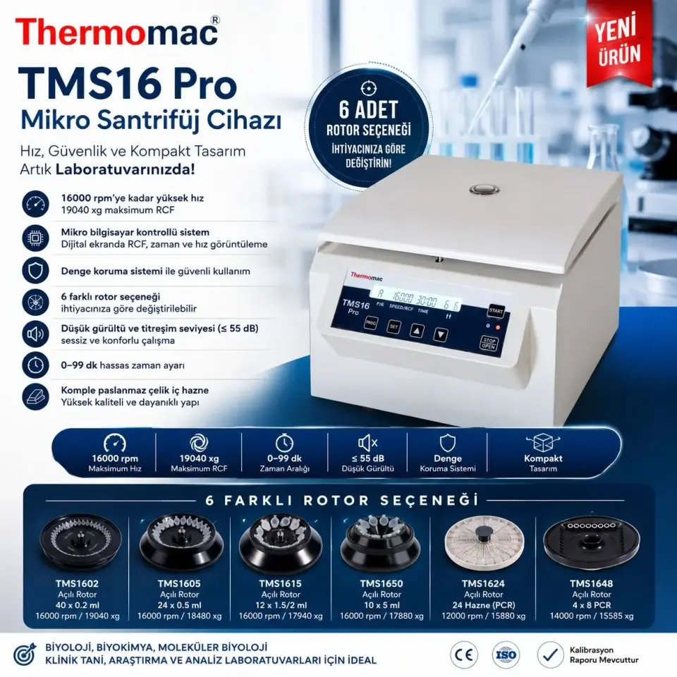 Thermomac TMS16 Pro 4x8PCR - Masaüstü Mikro Santrifüj Cihazı 16000rpm