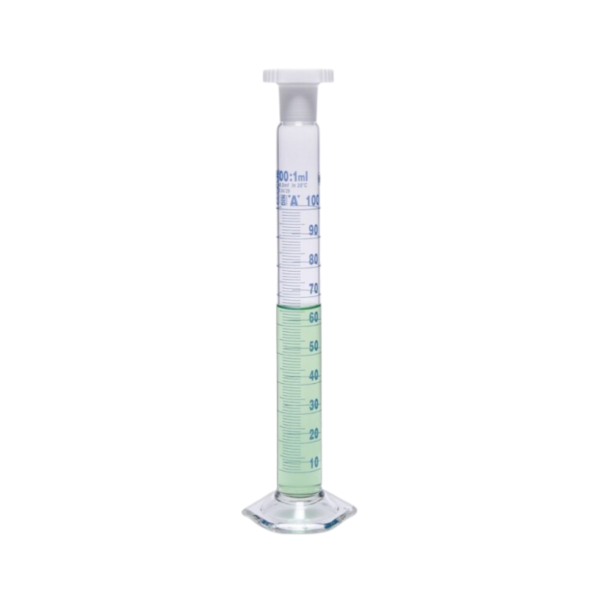 ISOLAB Mezür - Çalkalama - Hexagonal Cam Tabanlı - A Kalite - Grup Sertifikalı - Mavi Skala - 100 ml