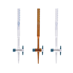 ISOLAB Büret - Düz - Amber - PTFE Musluklu - AS Kalite - Grup Sertifikalı - Beyaz Skala - 10 ml