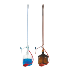 ISOLAB Büret - Otomatik - Amber - PTFE Ara Musluklu - AS Kalite - Grup Sertifikalı - Beyaz Skala - 25 ml
