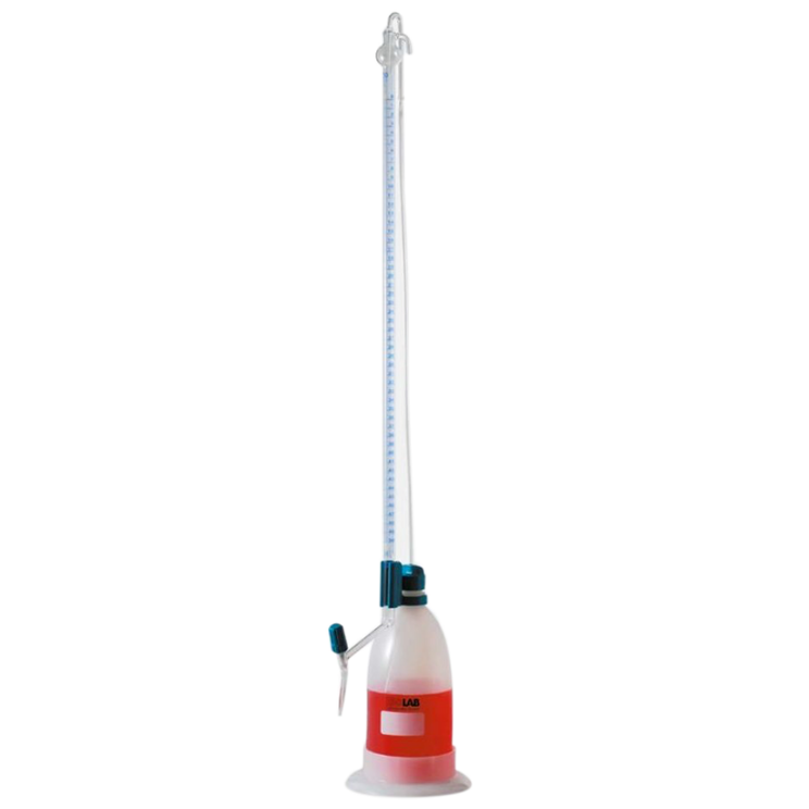 ISOLAB Büret - Otomatik - Şilling - Şeffaf - AS Kalite - Grup Sertifikalı - Şelbah Çizgili - Mavi Skala - 25 ml