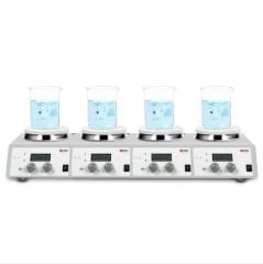 DLab MS-H340-S4 Set 4 Bölmeli Isıtıcılı Manyetik Karıştırıcı 1.500 rpm 340 ℃ 4 x 10 Litre ( Sıcaklık Sensörü ve Stand Dahildir )